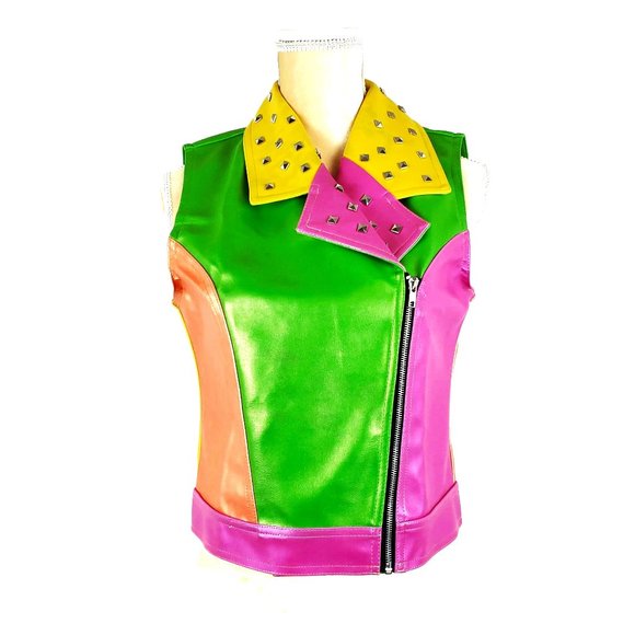Weissman Jackets & Blazers - Weissman Multicolor Panel Stud Collar Moto Vest M